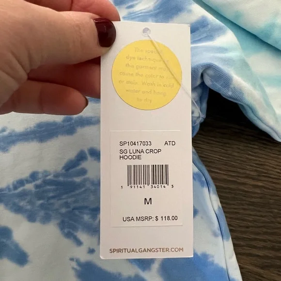 NWT Spiritual Gangster Aruba Tie Dye Luna Crop Hoodie Sz Medium - Picture 8 of 9